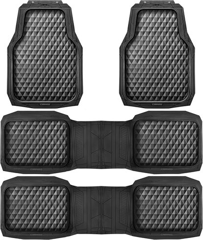 CAR PASS Heavy Duty Rubber Car Mats, Deep Dish All-Weather Floor Mat for Car Full Set Durable Anti-Slip 3D Rhombus Waterproof Trim to Fit Liner Universal Fit Automotive,Sedan,SUV,Truck, 3 Piece Black in Saudi Arabia