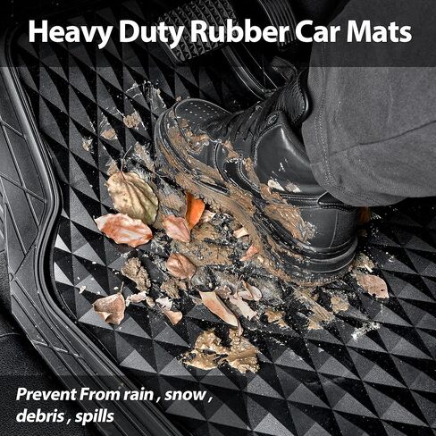 CAR PASS Heavy Duty Rubber Car Mats, Deep Dish All-Weather Floor Mat for Car Full Set Durable Anti-Slip 3D Rhombus Waterproof Trim to Fit Liner Universal Fit Automotive,Sedan,SUV,Truck, 3 Piece Black in Saudi Arabia