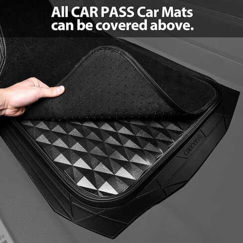 CAR PASS Heavy Duty Rubber Car Mats, Deep Dish All-Weather Floor Mat for Car Full Set Durable Anti-Slip 3D Rhombus Waterproof Trim to Fit Liner Universal Fit Automotive,Sedan,SUV,Truck, 3 Piece Black in Saudi Arabia