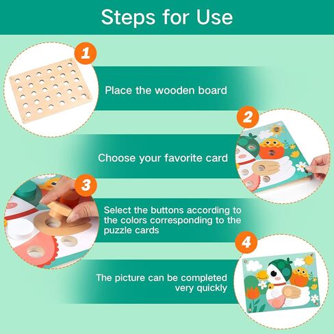 ألعاب خشبية Pegboard مطابقة الألوان للأطفال الصغار 2 3، لعبة فنية للأزرار لغز فسيفساء مع 30 زرًا و16 بطاقة، لعبة أزرار للأطفال الصغار لعبة محرك مونتيسوري الدقيقة هدية تعليمية للأولاد والبنات بعمر 2 3 4 5 in Kuwait