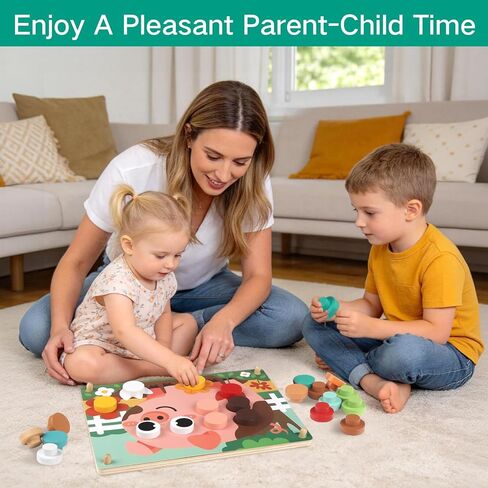 ألعاب خشبية Pegboard مطابقة الألوان للأطفال الصغار 2 3، لعبة فنية للأزرار لغز فسيفساء مع 30 زرًا و16 بطاقة، لعبة أزرار للأطفال الصغار لعبة محرك مونتيسوري الدقيقة هدية تعليمية للأولاد والبنات بعمر 2 3 4 5 in Kuwait