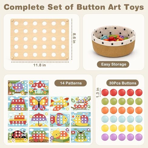 ألعاب Joyreal Montessori لعمر سنتين، ألعاب فنية للأزرار الخشبية لعمر 2 3 4 سنوات من العمر للفتيات الصبيان هدايا عيد ميلاد، لعبة زر Pegboard مطابقة الألوان لتعلم الألعاب التعليمية للأطفال الصغار 2-4 in Kuwait