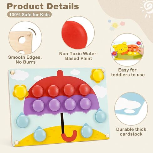 ألعاب Joyreal Montessori لعمر سنتين، ألعاب فنية للأزرار الخشبية لعمر 2 3 4 سنوات من العمر للفتيات الصبيان هدايا عيد ميلاد، لعبة زر Pegboard مطابقة الألوان لتعلم الألعاب التعليمية للأطفال الصغار 2-4 in Kuwait