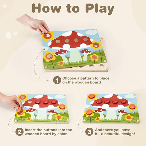 ألعاب Joyreal Montessori لعمر سنتين، ألعاب فنية للأزرار الخشبية لعمر 2 3 4 سنوات من العمر للفتيات الصبيان هدايا عيد ميلاد، لعبة زر Pegboard مطابقة الألوان لتعلم الألعاب التعليمية للأطفال الصغار 2-4 in Kuwait