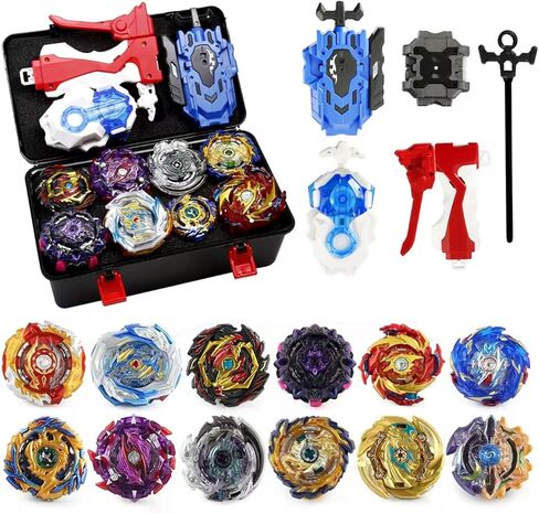 مجموعة ألعاب الجيروسكوب Gyro Battle Burst Gyro هدية رائعة للأطفال الأولاد الذين تتراوح أعمارهم بين 6 8 10 12+ لعبة قتال معدنية فيوجن علوية 12 قطعة علوية دوارة 3 قاذفة ثنائية الاتجاه 1 مقابض A in Kuwait