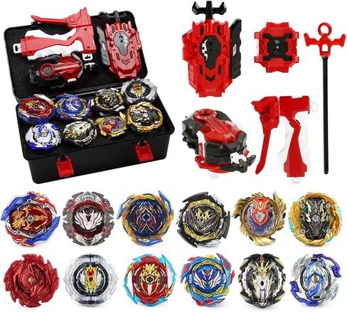 مجموعة ألعاب الجيروسكوب Gyro Battle Burst Gyro هدية رائعة للأطفال الأولاد الذين تتراوح أعمارهم بين 6 8 10 12+ لعبة قتال معدنية فيوجن علوية 12 قطعة علوية دوارة 3 قاذفة ثنائية الاتجاه 1 مقابض A in Kuwait