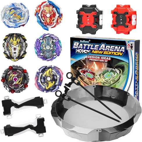 مجموعة Battle Arena Burst Tops مع ملعب كبير مقاس 17.8 بوصة، و6 قطع علوية دوارة مع قاذفتين، ومجموعة معركة كاملة (رمادي) in Kuwait