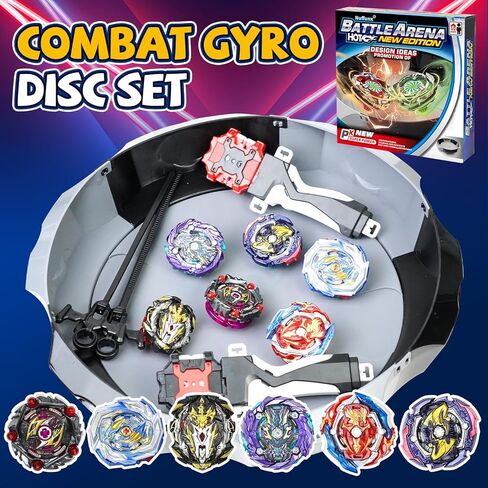 مجموعة Battle Arena Burst Tops مع ملعب كبير مقاس 17.8 بوصة، و6 قطع علوية دوارة مع قاذفتين، ومجموعة معركة كاملة (رمادي) in Kuwait