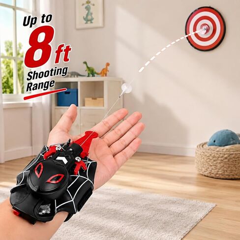 Spider Web Shooter for Kids, Web Shooters Toy with 8 Ft Shooting Range（Includes Gloves）, Automatic Cord Retractor, Grabs Small Objects, Multiple Game Modes, Ideal Gift for Boys & Girls in Kuwait