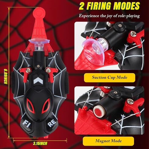 Spider Web Shooter for Kids, Web Shooters Toy with 8 Ft Shooting Range（Includes Gloves）, Automatic Cord Retractor, Grabs Small Objects, Multiple Game Modes, Ideal Gift for Boys & Girls in Kuwait