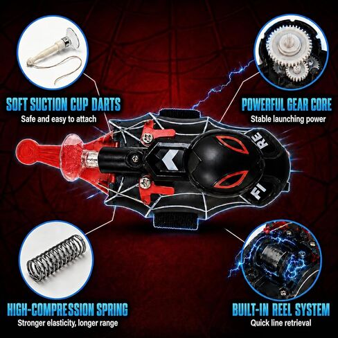 Spider Web Shooter for Kids, Web Shooters Toy with 8 Ft Shooting Range（Includes Gloves）, Automatic Cord Retractor, Grabs Small Objects, Multiple Game Modes, Ideal Gift for Boys & Girls in Kuwait
