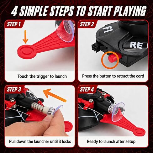 Spider Web Shooter for Kids, Web Shooters Toy with 8 Ft Shooting Range（Includes Gloves）, Automatic Cord Retractor, Grabs Small Objects, Multiple Game Modes, Ideal Gift for Boys & Girls in Kuwait