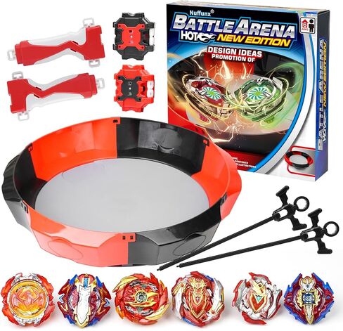 Battle Burst Tops Set with 17.8 Inch Large Stadium, 6 Spinning Tops with Two Launchers, Complete Battle Set (Red) in Kuwait