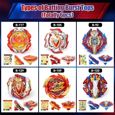 Battle Burst Tops Set with 17.8 Inch Large Stadium, 6 Spinning Tops with Two Launchers, Complete Battle Set (Red) in Kuwait