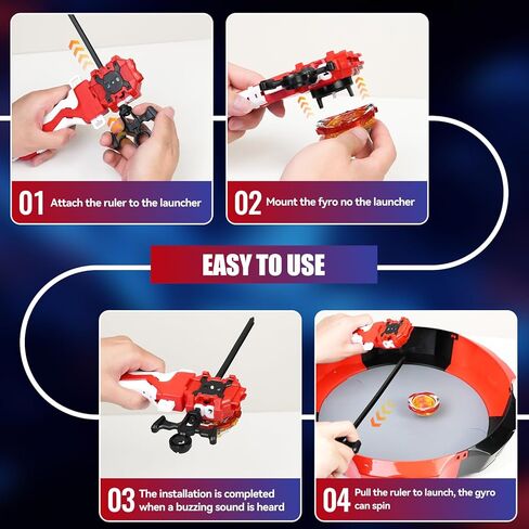 Battle Burst Tops Set with 17.8 Inch Large Stadium, 6 Spinning Tops with Two Launchers, Complete Battle Set (Red) in Kuwait
