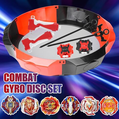 Battle Burst Tops Set with 17.8 Inch Large Stadium, 6 Spinning Tops with Two Launchers, Complete Battle Set (Red) in Kuwait