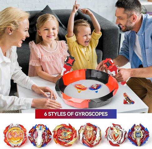 Battle Burst Tops Set with 17.8 Inch Large Stadium, 6 Spinning Tops with Two Launchers, Complete Battle Set (Red) in Kuwait