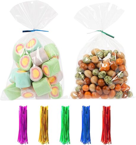 PPRAFDD 100 Pcs 6x10 Inches Cellophane Bags Clear Cellophane Gift Bag with Twist Ties Clear Treat Bags for Bakery,Popcorn,Cookies,Candies,Dessert, Small Gift Party Favors in Kuwait