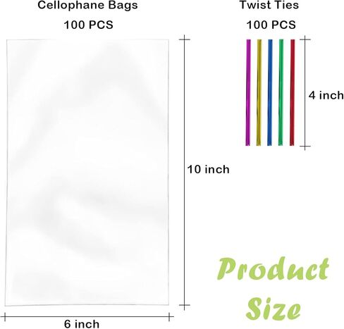 PPRAFDD 100 Pcs 6x10 Inches Cellophane Bags Clear Cellophane Gift Bag with Twist Ties Clear Treat Bags for Bakery,Popcorn,Cookies,Candies,Dessert, Small Gift Party Favors in Kuwait