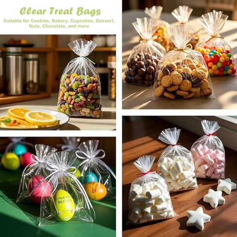 PPRAFDD 100 Pcs 6x10 Inches Cellophane Bags Clear Cellophane Gift Bag with Twist Ties Clear Treat Bags for Bakery,Popcorn,Cookies,Candies,Dessert, Small Gift Party Favors in Kuwait
