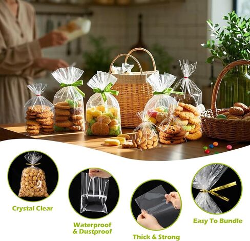 PPRAFDD 100 Pcs 6x10 Inches Cellophane Bags Clear Cellophane Gift Bag with Twist Ties Clear Treat Bags for Bakery,Popcorn,Cookies,Candies,Dessert, Small Gift Party Favors in Kuwait