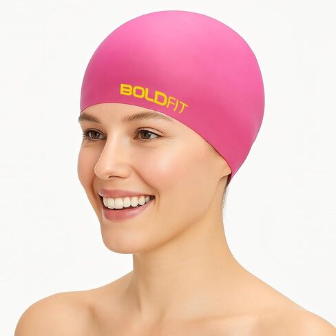 Boldfit Swimming Cap for Men Silicone Swimming Caps for Women Unisex Swim Cap for Boys, Girls and Kids Swimming Cap for Women Long Hair Swimming Head Cap Men Silicone Fabric, Easy Fit in Saudi Arabia