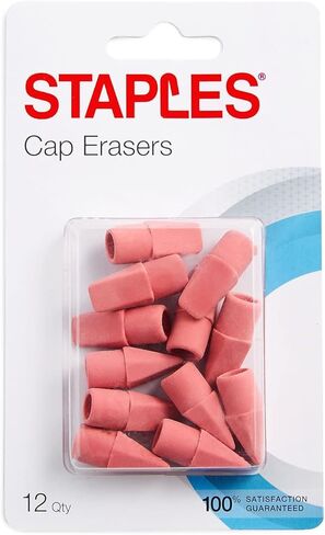 Staples Pencil Cap Erasers, Assorted Colors, 12 Pack – Slip‑On Erasers for Standard Pencils in Kuwait