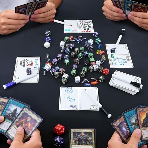 SIXPOINTS 149 Pieces MTG Dice Life Keyword Counter Dice Set with MTG Dry Erase Blank Cards Reusable Proxy Tokens,Keyword Counter Tokens Compatible with Magic The Gathering, TCG, Card Game Accessories in Kuwait