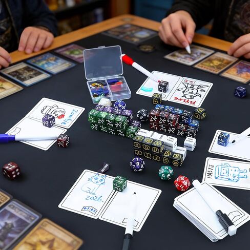 SIXPOINTS 149 Pieces MTG Dice Life Keyword Counter Dice Set with MTG Dry Erase Blank Cards Reusable Proxy Tokens,Keyword Counter Tokens Compatible with Magic The Gathering, TCG, Card Game Accessories in Kuwait