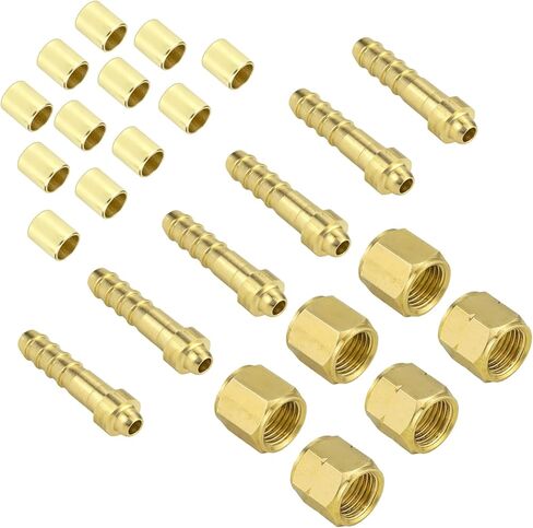 24PCS 1/4" ID Torch Hose Repair Kit for Oxygen & Acetylene hoses, Cutting Torch Hose Splice Rebuild Kit with Brass Fittings/Hoses Ferrules/Oxygen Nuts/Acetylene Nuts/Outlet Nipples etc in Kuwait