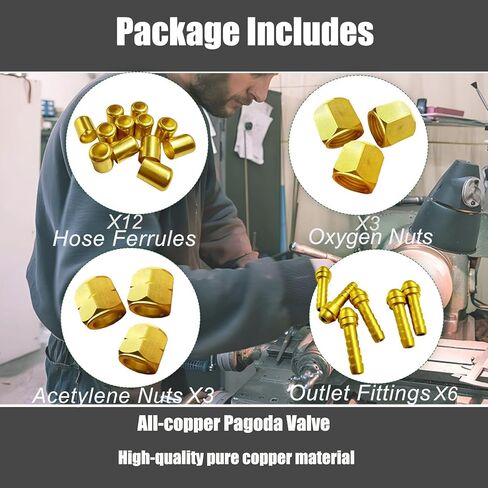 24PCS 1/4" ID Torch Hose Repair Kit for Oxygen & Acetylene hoses, Cutting Torch Hose Splice Rebuild Kit with Brass Fittings/Hoses Ferrules/Oxygen Nuts/Acetylene Nuts/Outlet Nipples etc in Kuwait