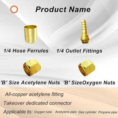 24PCS 1/4" ID Torch Hose Repair Kit for Oxygen & Acetylene hoses, Cutting Torch Hose Splice Rebuild Kit with Brass Fittings/Hoses Ferrules/Oxygen Nuts/Acetylene Nuts/Outlet Nipples etc in Kuwait
