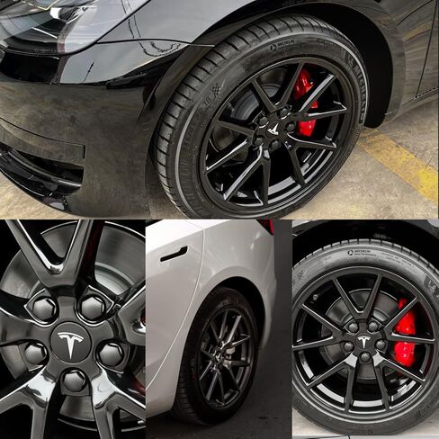 أغطية مركز العجلة لطراز Tesla 3/Y/S/X أحدث إصدار، طقم شعار غطاء مركزي مكون من 4 قطع مع 20 غطاء صواميل وأداة إزالة، شعار فضي أسود غير لامع، ABS مقاوم للماء ومضاد للصدأ والغبار in Kuwait
