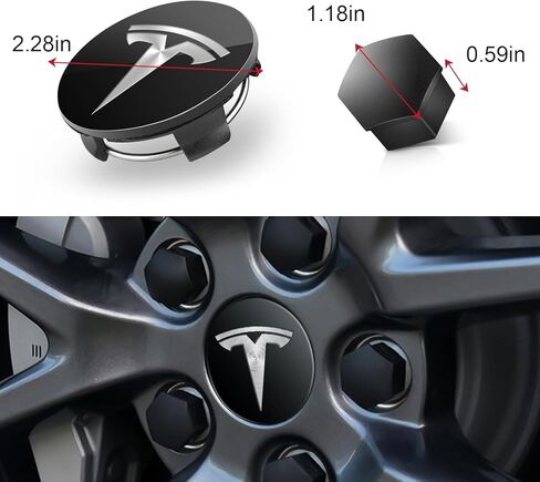 أغطية مركز العجلة لطراز Tesla 3/Y/S/X أحدث إصدار، طقم شعار غطاء مركزي مكون من 4 قطع مع 20 غطاء صواميل وأداة إزالة، شعار فضي أسود غير لامع، ABS مقاوم للماء ومضاد للصدأ والغبار in Kuwait
