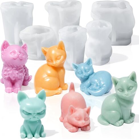 Gerrii 6 Pcs Cat Silicone Molds Mini 3D Cat Animal Resin Candle Soap Molds for Home Ornament Mold Cute Kitten Candle Mold for Soap Soy Wax DIY Handcraft Gift Wedding Party Car Decoration in Kuwait