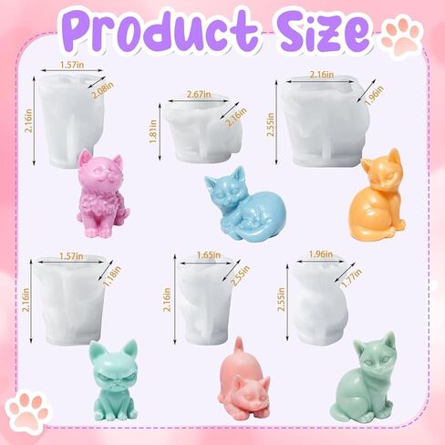 Gerrii 6 Pcs Cat Silicone Molds Mini 3D Cat Animal Resin Candle Soap Molds for Home Ornament Mold Cute Kitten Candle Mold for Soap Soy Wax DIY Handcraft Gift Wedding Party Car Decoration in Kuwait