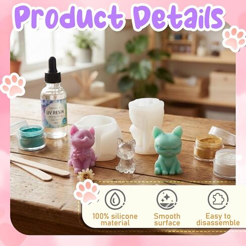 Gerrii 6 Pcs Cat Silicone Molds Mini 3D Cat Animal Resin Candle Soap Molds for Home Ornament Mold Cute Kitten Candle Mold for Soap Soy Wax DIY Handcraft Gift Wedding Party Car Decoration in Kuwait