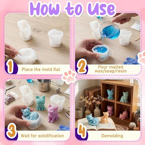 Gerrii 6 Pcs Cat Silicone Molds Mini 3D Cat Animal Resin Candle Soap Molds for Home Ornament Mold Cute Kitten Candle Mold for Soap Soy Wax DIY Handcraft Gift Wedding Party Car Decoration in Kuwait