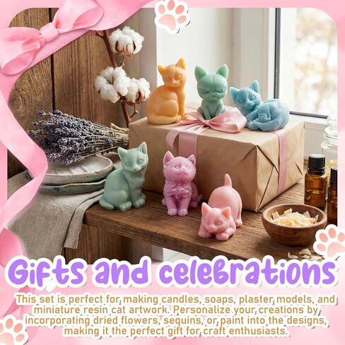 Gerrii 6 Pcs Cat Silicone Molds Mini 3D Cat Animal Resin Candle Soap Molds for Home Ornament Mold Cute Kitten Candle Mold for Soap Soy Wax DIY Handcraft Gift Wedding Party Car Decoration in Kuwait