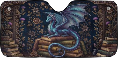 ThangPham Shop Fantasy Book Dragon Car Sunshade، سحري Dragon Book Lover Windshield Sun Shade، Fantasy Reading Theme Auto Sun Protector in Kuwait