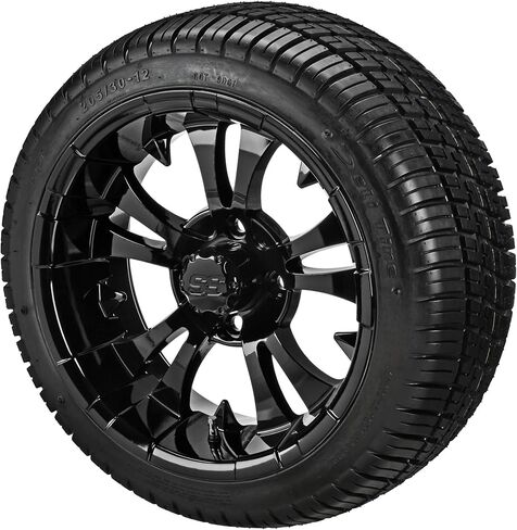 RM Cart 12" Warlock Black/Machined on 205/30-12 Deli Tires (Set of 4) | Golf Cart Tires and Wheels Combo with Standard Lug Nuts in Saudi Arabia