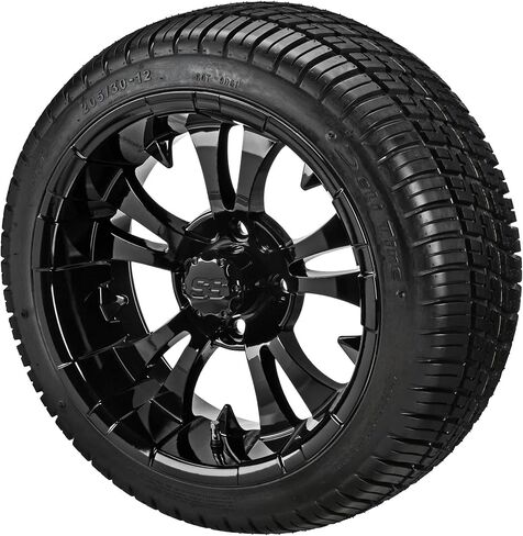 RM Cart 12" Warlock Black/Machined on 205/30-12 Deli Tires (Set of 4) | Golf Cart Tires and Wheels Combo with Standard Lug Nuts in Saudi Arabia