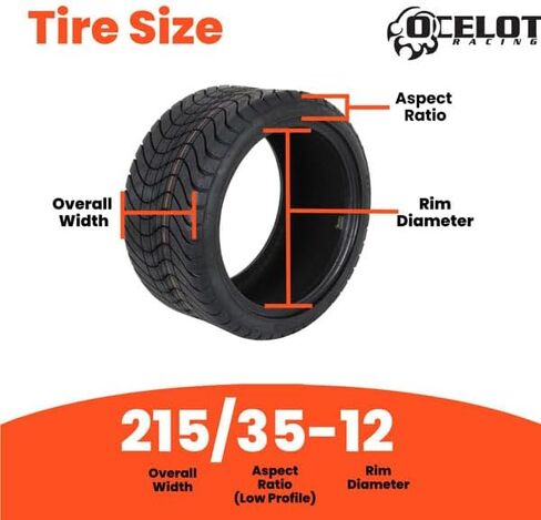 Ocelot P825 215/35-12 Golf Cart Tire | Low Profile Sidewall | 4-Ply Turf or Pavement | All-Terrain Quality | Tubeless | Non-Directional Tread | Ideal for Club Car/Golf Carts with 12" Rims in Kuwait