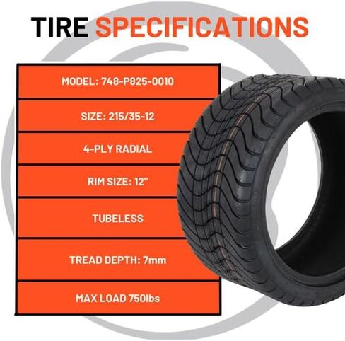 Ocelot P825 215/35-12 Golf Cart Tire | Low Profile Sidewall | 4-Ply Turf or Pavement | All-Terrain Quality | Tubeless | Non-Directional Tread | Ideal for Club Car/Golf Carts with 12" Rims in Kuwait
