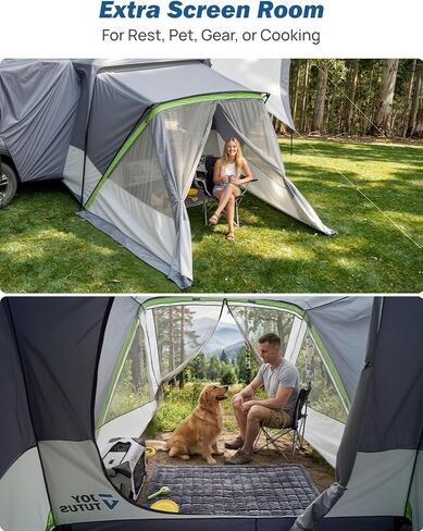 JOYTUTUS SUV Tent with 2 Rooms, Rainfly & Awning for Family Camping, 60% More Space Car Tent for 5-9 Person, Dual-Use for SUV or Ground Camping Tent with Screen Porch, Double Door,Mesh Roof in Kuwait