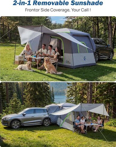 JOYTUTUS SUV Tent with 2 Rooms, Rainfly & Awning for Family Camping, 60% More Space Car Tent for 5-9 Person, Dual-Use for SUV or Ground Camping Tent with Screen Porch, Double Door,Mesh Roof in Kuwait