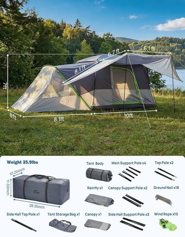JOYTUTUS SUV Tent with 2 Rooms, Rainfly & Awning for Family Camping, 60% More Space Car Tent for 5-9 Person, Dual-Use for SUV or Ground Camping Tent with Screen Porch, Double Door,Mesh Roof in Kuwait