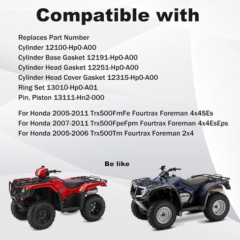 طقم نهاية حلقة المكبس الأسطوانية 92 مم متوافق مع Honda Trx500FmFe Fourtrax Foreman 2005-2011 in Kuwait