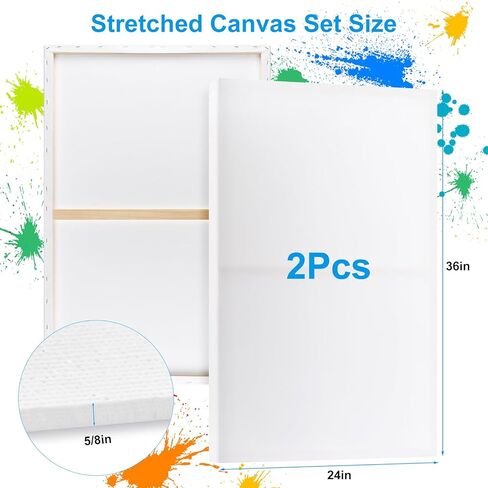 Stretched Canvas for Painting 24 x 36 Inch, 2 Pack Large Blank Canvas, Triple Primed Acid-Free Cotton, Professional Canvas for Acrylic Oil Pouring & Wet Media in Kuwait