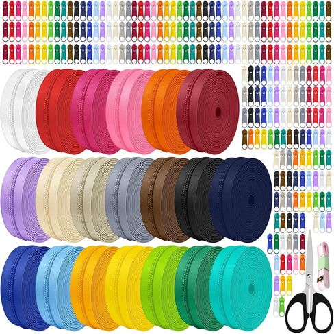 80 Yards 20 Pcs Sewing Colors Zippers Bulk #3 Nylon Coil Assorted Lengths Sewing Zipper with 200Pcs Pull Heads, for DIY Sewing, Bag Pack, Crafts Zipper Tape for Clothes, Purse Making Supplies Kit in Kuwait